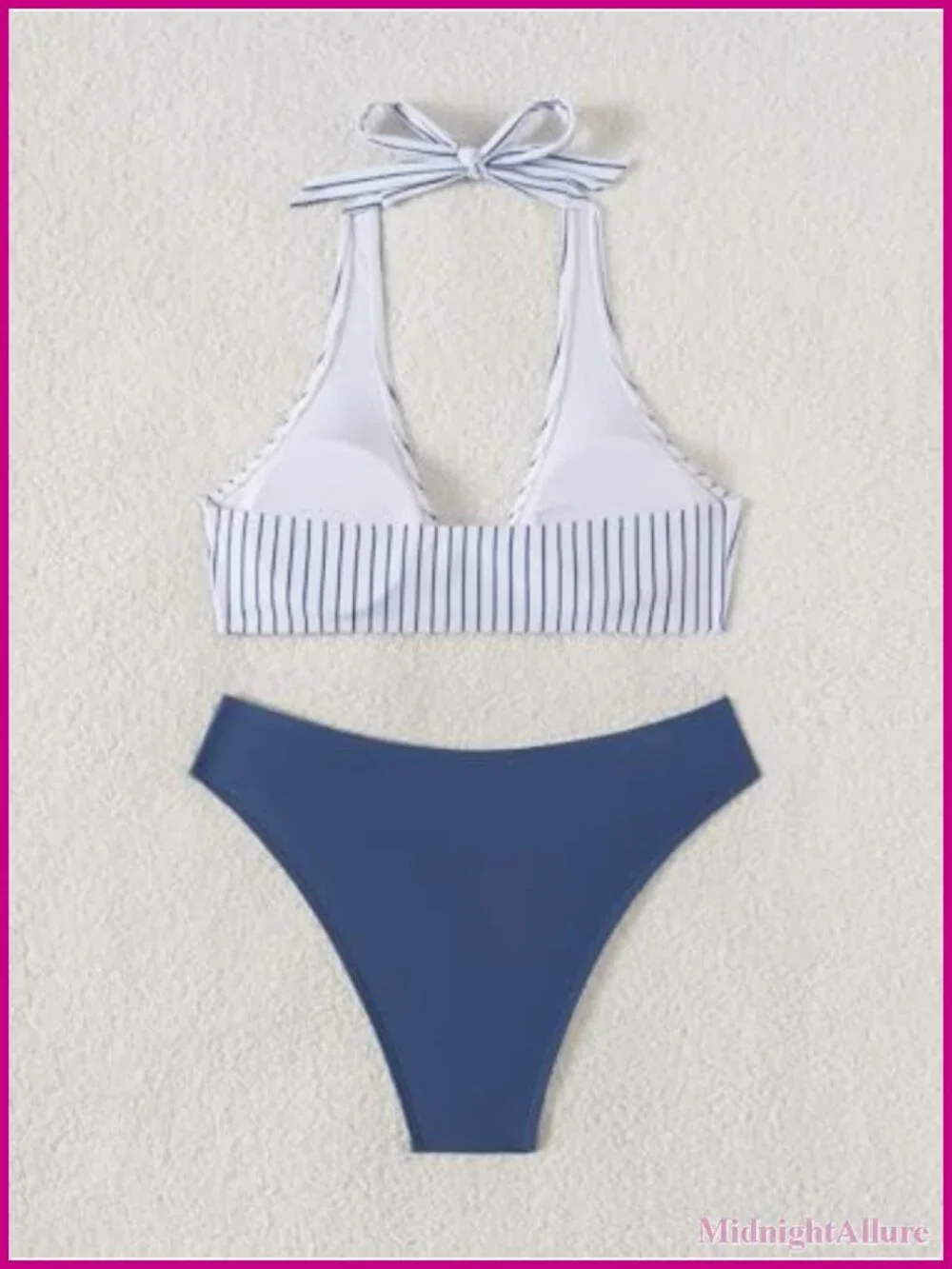 Women's Halter V Neck Bikini Set Ring Linked Two Piece Swimsuit Cheeky Bathing